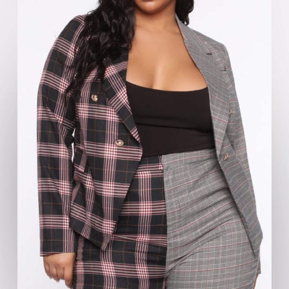 Fashion Nova Curve Double Or Nothing Blazer Plaid Colorblock Plus Size 2x